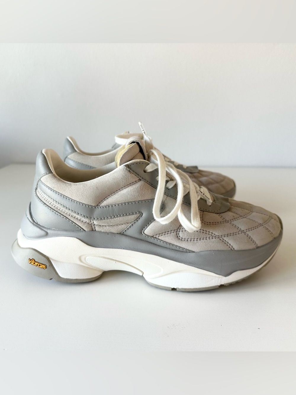 Rag & Bone Retro Runner Quilted Suede Sneakers Ice Gray Vibram Sole EU 39